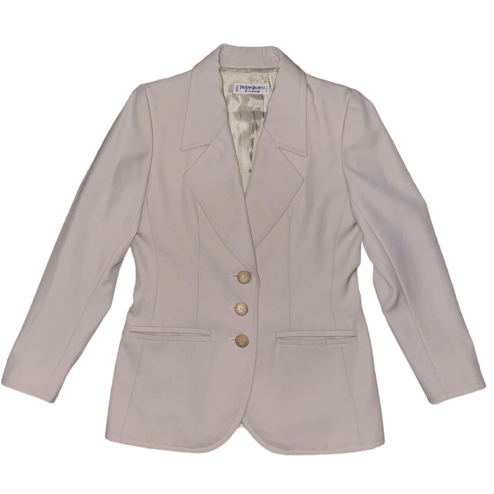 Vintage Yves Saint Laurent Rive Gauche Wool Blazer France Beige Tan Jacket M